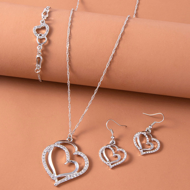 Romantic Crystal Heart Jewelry Set for Women | Elegant Bracelet, Necklace, and Earrings Ensemble"
