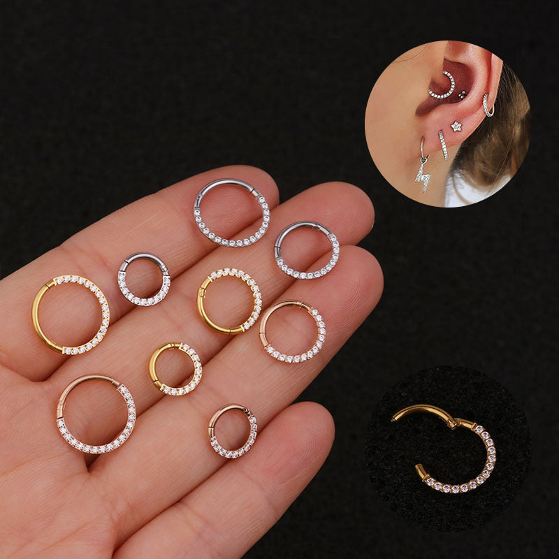 Pure Stainless Steel Inlaid Zircon Closed Ring | Premium Piercing Jewelry