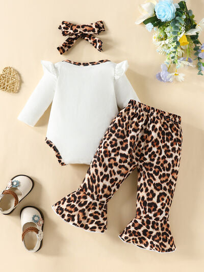 Letter Graphic Long Sleeve Bodysuit and Bow Leopard Pants Set | Ship From Overseas,Y.Y.B.B