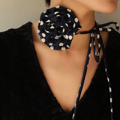 Polka Dot Camellia Flower Tie Choker Necklace | Ken,Ship From Overseas