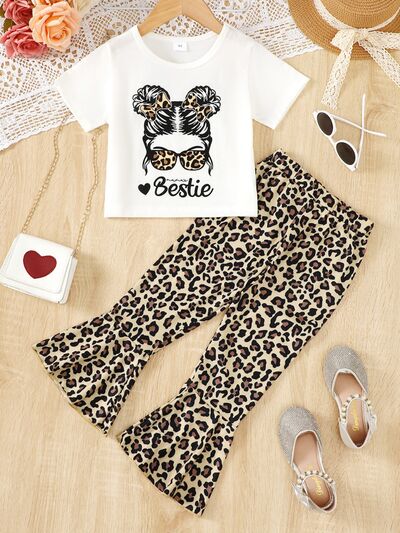 BESTIE Round Neck T-Shirt and Leopard Pants Set | M.B.B Kids,Ship From Overseas
