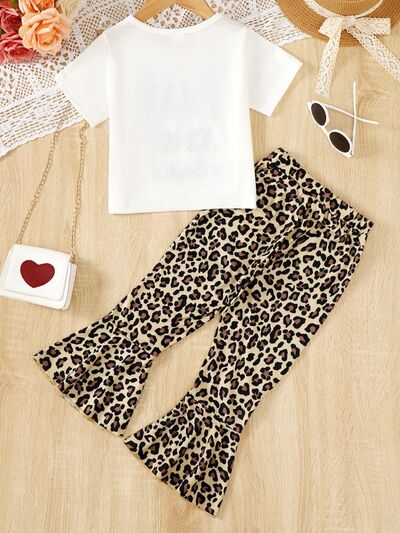BESTIE Round Neck T-Shirt and Leopard Pants Set | M.B.B Kids,Ship From Overseas