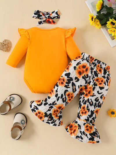 Letter Graphic Long Sleeve Bodysuit and Bow Leopard Pants Set | Ship From Overseas,Y.Y.B.B