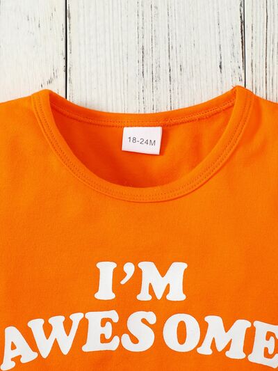 I'M AWESOME IT'S IN MY DNA Short Sleeve Top and Striped Shorts Set | M.B.B Kids,Ship From Overseas